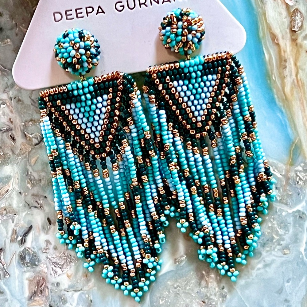 πΊπHPππΊ NWT Anthropologie Deepa Beaded Fringe Chandeliers - Picture 4 of 16